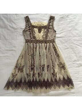Axes Femme Cream Brown Butterfly Lace Babydoll Dress Himekaji Mori Kei Medium